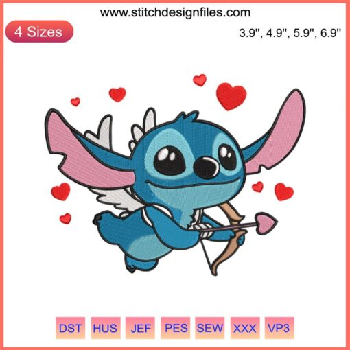 Valentines Cupid Stitch Embroidery Design File | Romantic Gift for Lover | Instant Download | Heart & Arrow Motif