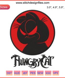 Garfield Hungry Cat Embroidery Funny Design: Comic Strip Style, Whimsical Template for Crafts, Instant Download