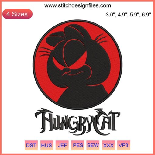 Garfield Hungry Cat Embroidery Funny Design: Comic Strip Style, Whimsical Template for Crafts, Instant Download