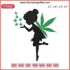 Whimsical Cannabis Fairy Embroidery Design with Pot Leaf, Weed Fairy Smoking Cute Marijuana Pattern.