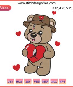 Bad Bunny Teddy Bear Cute Embroidery, Baby Benito Valentine's Day Design, Adorable Bear with Heart Details, Digital Embroidery File