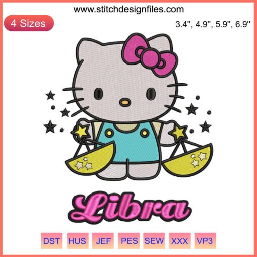 Hello Kitty Libra Zodiac Embroidery Design File | Cute Birthday Gift, Adorable Libra-themed Hello Kitty Pattern for Crafts