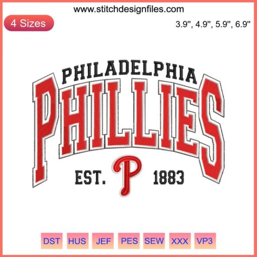 Philadelphia Phillies Vintage Embroidery Design, Est. 1883, Baseball 2023, Classic MLB Logo, Digital Download File