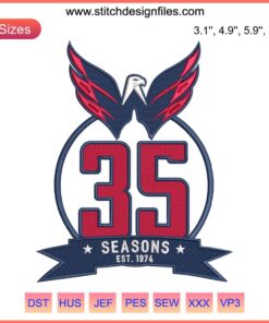 Washington Capitals 35th Anniversary Embroidery Design | Hockey Sport File | Detailed Logo with Anniversary Text and Capitals Motif