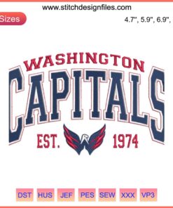 Washington Capitals Est. 1974 NHL embroidery design file, featuring a classic hockey-themed pattern for digital crafting.