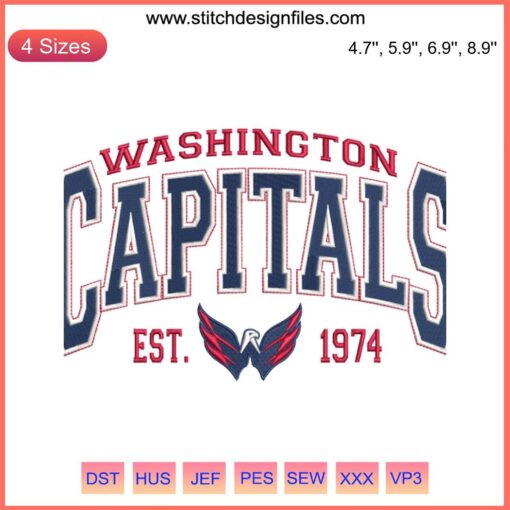 Washington Capitals Est. 1974 NHL embroidery design file, featuring a classic hockey-themed pattern for digital crafting.