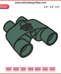 Digital embroidery file of binoculars design ideal for outdoor camping enthusiasts. Suitable for DIY projects and apparel.