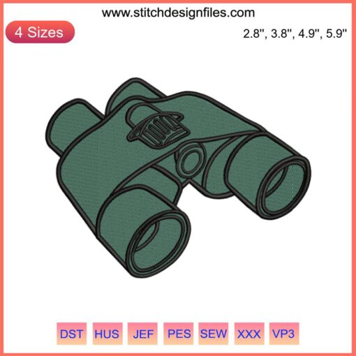 Digital embroidery file of binoculars design ideal for outdoor camping enthusiasts. Suitable for DIY projects and apparel.