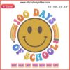 Embroidery design of retro teacher smiley face with "100 Days of School" text; perfect for funny classroom projects.