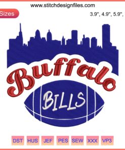 Buffalo Bills Skyline Embroidery Design: NFL Football Fan Gift, Digital File, Classic Team Colors, Cityscape Silhouette, Sport Decor.