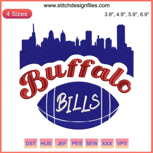 Buffalo Bills Skyline Embroidery Design: NFL Football Fan Gift, Digital File, Classic Team Colors, Cityscape Silhouette, Sport Decor.