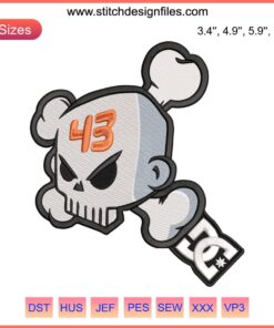 Ken Block DC 43 Skull Embroidery Design File | Racing Legend Rip | Detailed Skull with Racing Element Embroidery Design