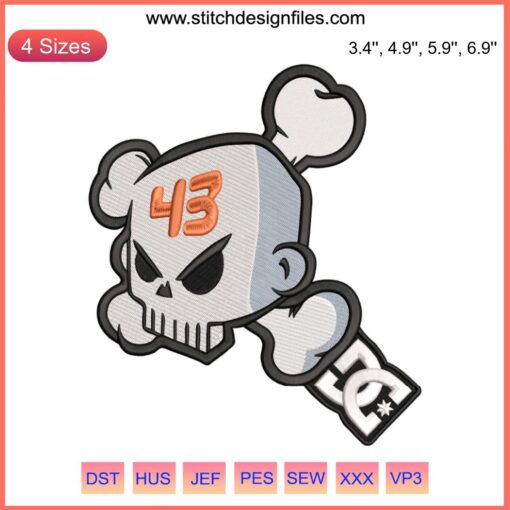Ken Block DC 43 Skull Embroidery Design File | Racing Legend Rip | Detailed Skull with Racing Element Embroidery Design
