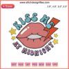 Retro Valentine's Day Embroidery Design with Bold Red Lips, "Kiss Me At Midnight" Text, Perfect for Romantic Decor.