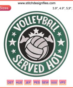 Volleyball Served Hot Embroidery | Starbucks Logo Parody Design File with Volleyball and Coffee Cup Elements