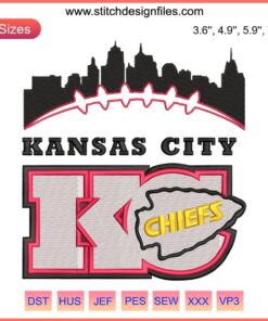 Kansas City Chiefs logo embroidery design file, NFL fans, football-themed, machine embroidery, Chiefs logo pattern.