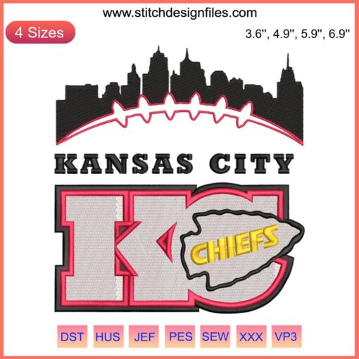 Kansas City Chiefs logo embroidery design file, NFL fans, football-themed, machine embroidery, Chiefs logo pattern.