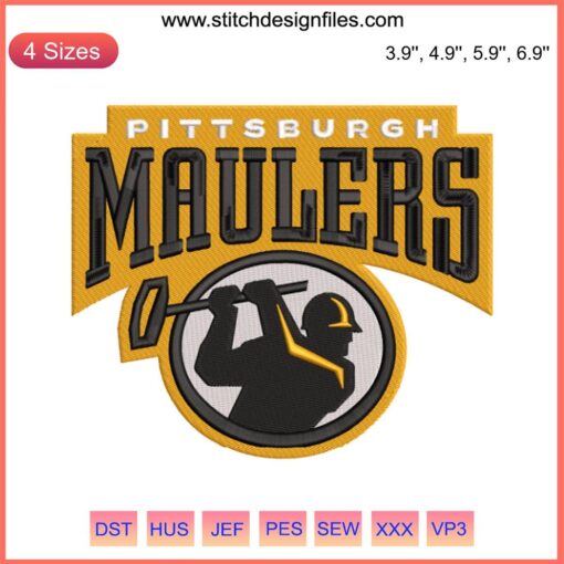 Pittsburgh Maulers Logo Embroidery Design | USFL Football Machine Embroidery File | Sports Logo Stitch Template