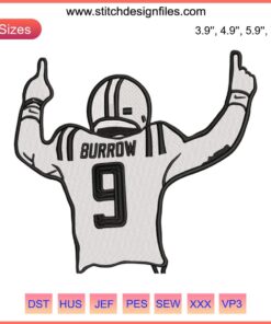 Joe Burrow Cincinnati Bengals NFL Football Embroidery Design File: Detailed QB Jersey, Orange & Black Team Colors, Machine Format.