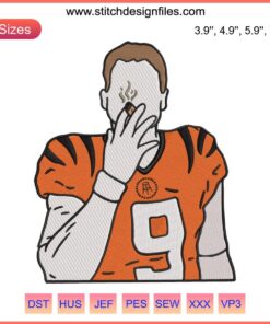 Joe Burrow Smoking Cigar Embroidery Design, NFL Cincinnati Bengals Football, Unique Sports Art