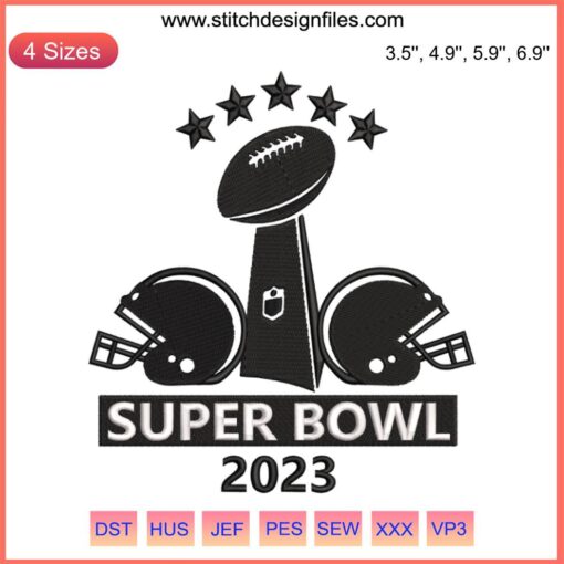 Super Bowl 2023 Vince Lombardi Trophy Football Embroidery Design, premium digital embroidery for sports enthusiasts.