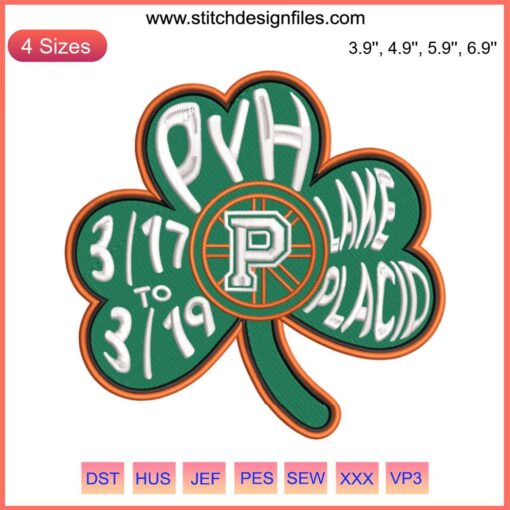 Shamrock St. Patrick's Day Embroidery Design for Pembroke Youth Hockey featuring festive clover patterns.