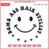 Smiley face embroidery for hair stylists with retro groovy vintage design, perfect for Bomb Ass stylist flair.