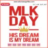 MLK Day Embroidery Design: "His Dream Is My Dream" with Martin Luther King Jr. silhouette and inspirational motif.
