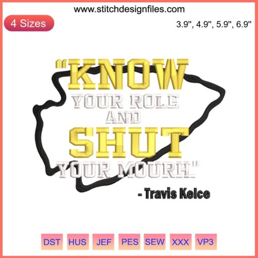 Kansas City Chiefs Travis Kelce Embroidery: "Know Your Role and Shut Your Mouth" Design, Bold Red & Yellow Stitching