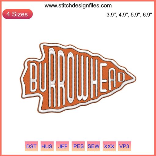 "Cincinnati Bengals-inspired arrowhead embroidery, Burrowhead design, perfect for football fans. Machine-stitched elegance."