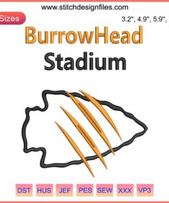 Joe Burrow NFL embroidery design, 2023 BurrowHead Stadium theme, machine-stitched football art.