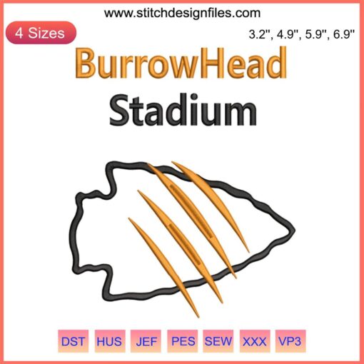 Joe Burrow NFL embroidery design, 2023 BurrowHead Stadium theme, machine-stitched football art.