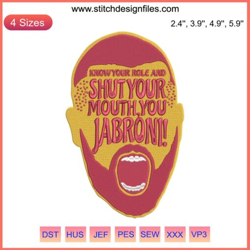 Travis Kelce embroidery design with "Know Your Role and Shut Your Mouth" text, 2023 NFL-themed.
