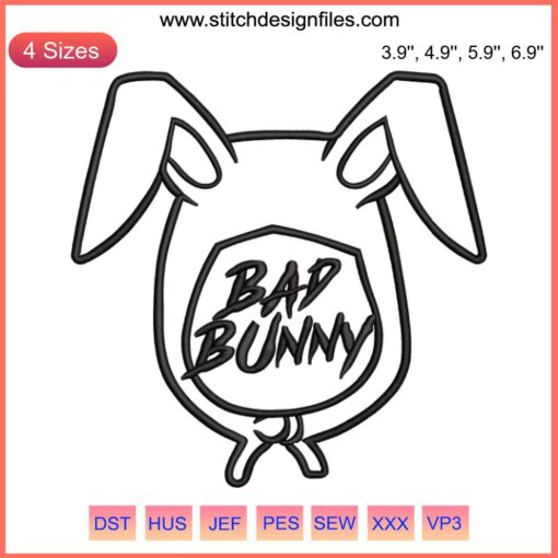 Bad Bunny Embroidery Design File: Detailed rapper Bad Rabbit machine embroidery for creative projects. Digital download.