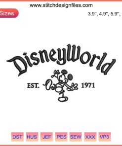 Mickey Mouse DisneyWorld 1971 Embroidery Design | Machine Embroidery Pattern | Iconic Disney Style | Vintage Mickey Sew Design