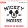 Mickey Mouse Est. 1928 Embroidery: Cute Disney design featuring iconic Mickey face on a classic black background.