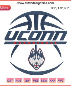 UConn Huskies Basketball Embroidery Design File - Blue and White UConn Logo Embroidery Ultimate Team Spirit Apparel