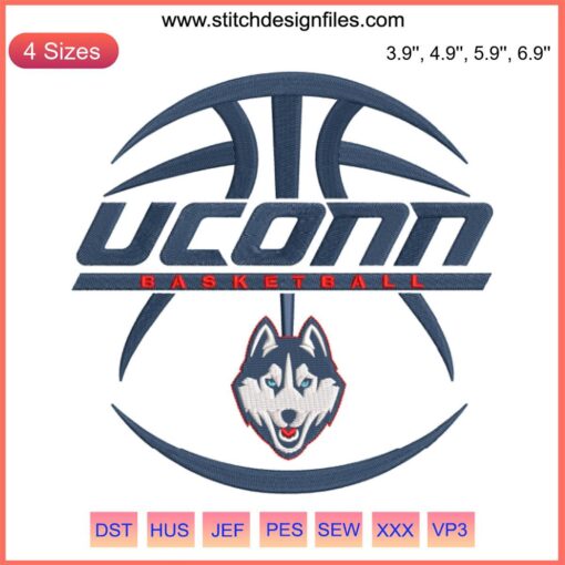 UConn Huskies Basketball Embroidery Design File - Blue and White UConn Logo Embroidery Ultimate Team Spirit Apparel