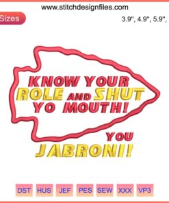 Kansas City Chiefs Embroidery Design: "Know Your Role and Shut Your Mouth" Text, Sports Fan Gift.