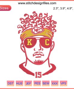 Patrick Mahomes Kansas City Chiefs Embroidery Design File - Ideal for KC Chiefs NFL Fans and Embroidery Projects.