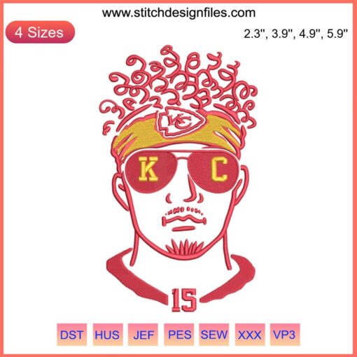 Patrick Mahomes Kansas City Chiefs Embroidery Design File - Ideal for KC Chiefs NFL Fans and Embroidery Projects.