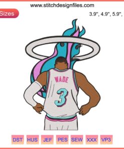 Dwyane Wade Basketball Embroidery Design File | Miami Heat NBA Logo | Digital Embroidery Pattern for Sports Apparel