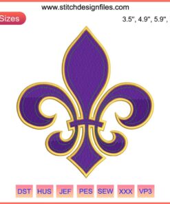 Mardi Gras Fleur De Lis Embroidery Design File, vibrant New Orleans machine embroidery featuring iconic fleur de lis motif.