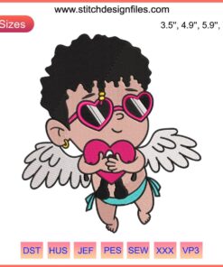 Baby Benito Cupid with Sad Heart Embroidery Design | Bad Bunny Valentine’s Day Machine File