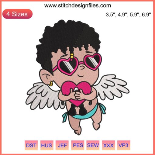 Baby Benito Cupid with Sad Heart Embroidery Design | Bad Bunny Valentine’s Day Machine File