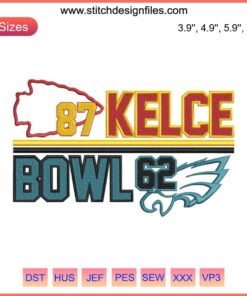 Travis Kelce 87 & Jason Kelce 62; Chiefs, Eagles NFL Embroidery Machine Design File; Football Brothers, Embroider Sports File