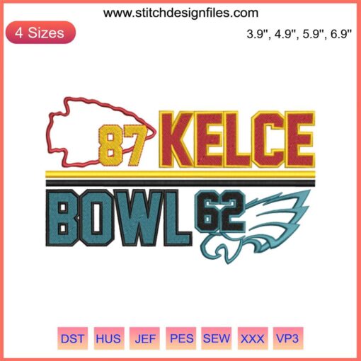 Travis Kelce 87 & Jason Kelce 62; Chiefs, Eagles NFL Embroidery Machine Design File; Football Brothers, Embroider Sports File