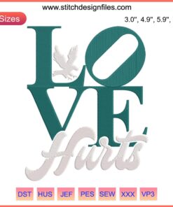 Philadelphia Eagles embroidery design featuring "Love Hurts" with football, perfect for fans; Hurts-themed machine embroidery.