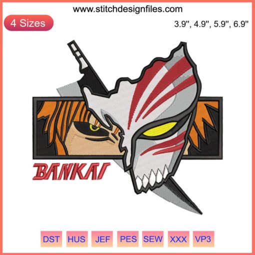 Kurosaki Ichigo Bleach Embroidery Design | Anime Manga Machine Embroidery | Detailed Bleach Character Stitch Pattern