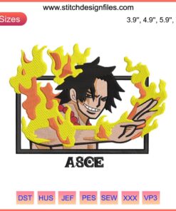 Portgas D. Ace Embroidery Design | One Piece Anime Machine Embroidery | Detailed Ace Character Embroidery Pattern